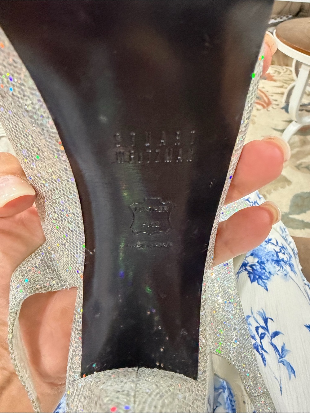 Stuart Weitzman Silver Glitter Platform Slingback Heels - Picture 5 of 5